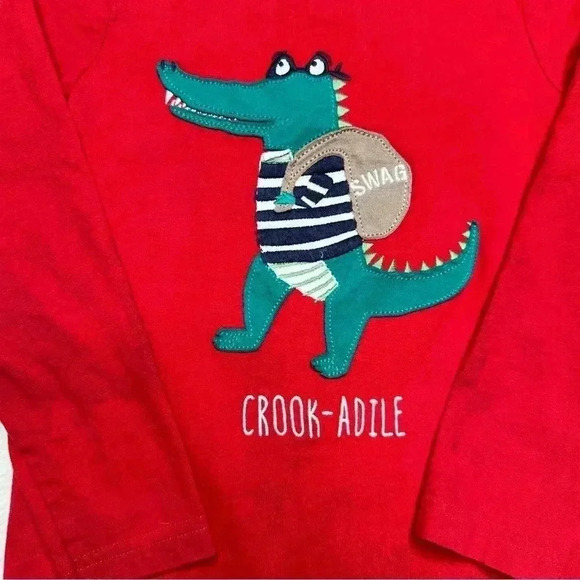 Joules Shirt Crook-adile Red Long Sleeved Size 6 - Picture 3 of 16